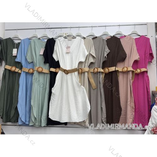 Šaty letné s opaskom krátky rukáv dámske (S/M/L ONE SIZE) TALIANSKA MÓDA IMWAH251355
