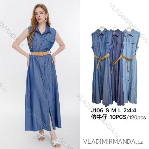 Šaty dlhé letné košeľové s opaskom bez rukávu dámske (S/M/L ONE SIZE) INDICKÁ MÓDA CMWT25J106