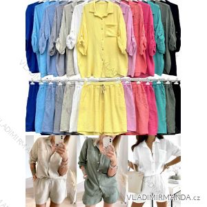 Súprava letný mušelín košele 3/4 dlhý rukáv a šortky dámske nadrozmer (54/56/58 ONE SIZE) TALIANSKA MÓDA IMWT251097