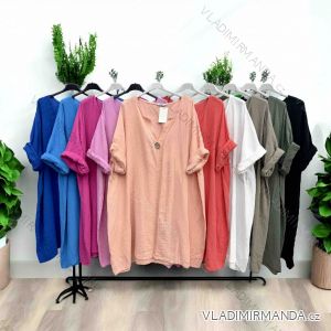 Šaty voľnočasové letné oversize mušelín krátky rukáv dámske nadrozmer (54/56/58 ONE SIZE) TALIANSKA MÓDA IMWT251099