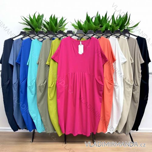 Šaty voľnočasové letné oversize s vreckami krátky rukáv dámske nadrozmer (54/56/58 ONE SIZE) TALIANSKA MÓDA IMWT251113