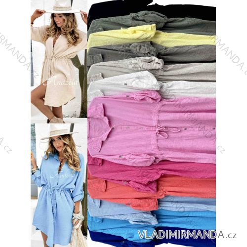 Šaty krátke letný mušelín 3/4 dlhý rukáv dámske nadrozmer (54/56/58 ONE SIZE) TALIANSKA MÓDA IMWT251128