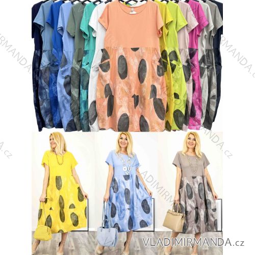 Šaty voľnočasové letné krátky rukáv dámske nadrozmer (54/56/58 ONE SIZE) TALIANSKA MÓDA IMWT251133