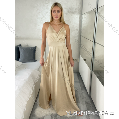 Šaty dlhé spoločenské na ramienka dámske BEATRIX (S/M/L ONE SIZE) TALIANSKA MÓDA IMM25M35843/DUR S/M/L béžová