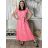 Šaty dlhé voľnočasové letný mušelín krátky rukáv dámske VANESA (S/M/L ONE SIZE) TALIANSKA MÓDA IM425298/DUR S/M/L ružová