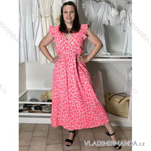 Šaty dlhé voľnočasové letný mušelín krátky rukáv dámske VANESA (S/M/L ONE SIZE) TALIANSKA MÓDA IM425298/DUR S/M/L ružová