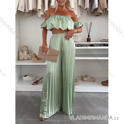 Súprava elegantná saténová top a nohavice dlhé dámske (XS/S/M ONE SIZE) TALIANSKA MÓDA IMWG251474