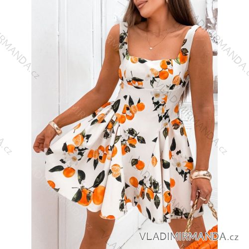 Šaty krátke letné kvetované a citrónky lemon na ramienka dámske (XS/S/M ONE SIZE) TALIANSKA MÓDA IMWG251481
