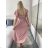 Šaty dlouhé elegantný letný krátky rukáv dámske BLANA (S/M/L ONE SIZE) TALIANSKA MÓDA IMD25115/DR starorůžová S/M/L
