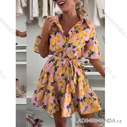 Šaty krátke košeľové citrónky lemon krátky rukáv dámske (XS/S/M ONE SIZE) TALIANSKA MÓDA IMWHP251923
