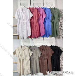 Šaty krátke košeľové ľanové krátky rukáv dámske (XS/S/M ONE SIZE) TALIANSKA MÓDA IMWKK251530