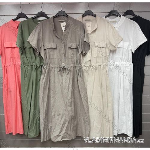 Šaty dlhé košeľové sťahovací krátky rukáv dámske (XS/S/M ONE SIZE) TALIANSKA MÓDA IMWGS251539