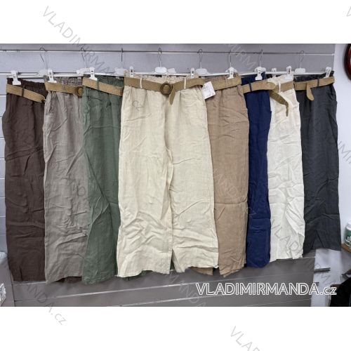 Nohavice dlhé ľanové s opaskom dámske (S/M/L ONE SIZE) TALIANSKA MÓDA IMWGS251544