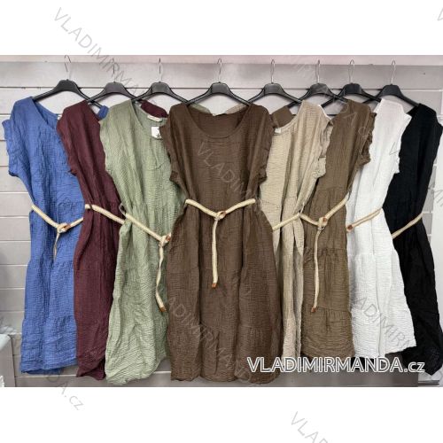 Šaty dlhé letné mušelínové s opaskom krátky rukáv dámske (XS/S/M ONE SIZE) TALIANSKA MÓDA IMWGS251545