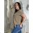 Tunika blúzka krátky rukáv dámska nadrozmer (52/54/56 ONE SIZE) TALIANSKA MODA IM424128/DUR béžová 52/54