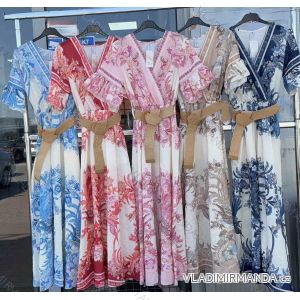 Šaty dlhé letné s opaskom krátky rukáv dámske (S/M/L ONE SIZE) TALIANSKA MÓDA IMWAB251570