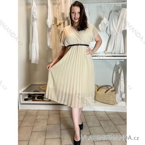 Šaty dlhé letné šifónové elegantné skladané s opaskom krátky rukáv dámske LAJLA  (S/M/L ONE SIZE) TALIANSKA MÓDA IMWHA251214