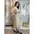 Šaty dlhé letné šifónové elegantné skladané s opaskom krátky rukáv dámske LAJLA  (S/M/L ONE SIZE) TALIANSKA MÓDA IMWHA251214/DUR S/M/L béžová