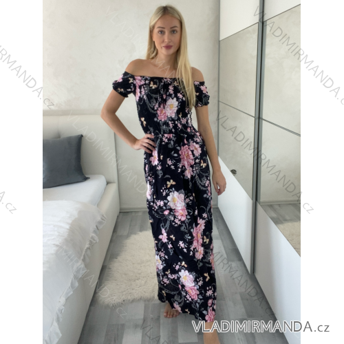 Šaty letné kvetinové carmen krátky rukáv dámske CARMEN (M/L-XL/2XL) IMWGDB2123/DUR -   čierna
 -   M / L