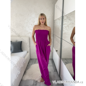 Overal dlhý elegantný žabičkovaný carmen bez rukávov dámsky (S/M/L ONE SIZE) TALIANSKA MÓDA IM425322/DUR