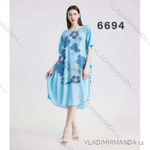 Šaty voľnočasové letné oversize kvetované krátky rukáv dámske nadrozmer (50/52/54 ONE SIZE) TALIANSKA MÓDA IM425435