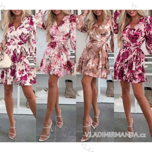 Šaty krátke letné kvetované dlhý rukáv dámske (XS/S/M ONE SIZE) TALIANSKA MÓDA IMWG25569
