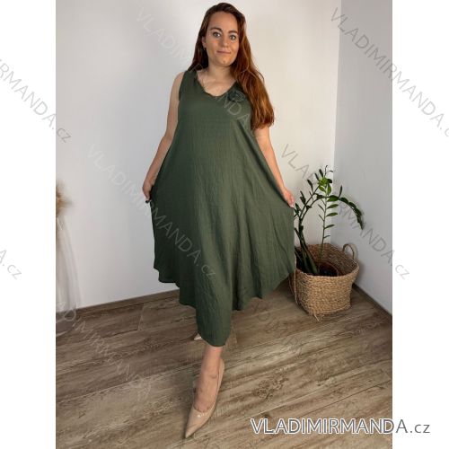 Šaty dlhé letné na ramienka dámske nadrozmer LOLA (42/44/46 ONE SIZE) TALIANSKA MÓDA IM4251113/DU  zelená