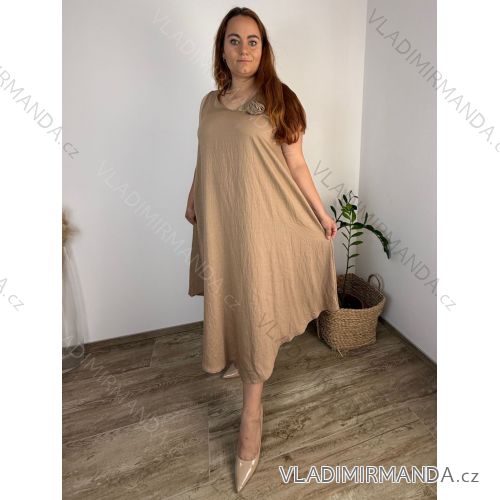 Šaty dlhé letné na ramienka dámske nadrozmer LOLA (42/44/46 ONE SIZE) TALIANSKA MÓDA IM4251113/DU  hnedá
