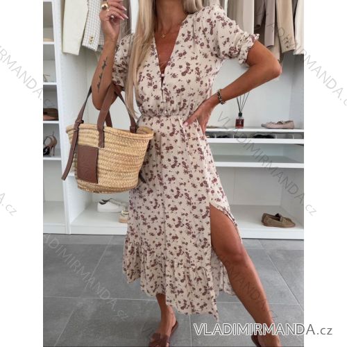 Šaty letné kvetované krátky rukáv dámske nadrozmer (42/44/46 ONE SIZE) TALIANSKA MÓDA IMWGS25597