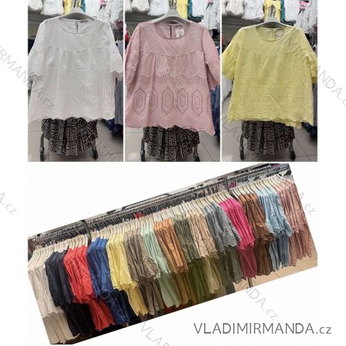 Tričko letné krajkové krátky rukáv dámske nadrozmer (42/44/46 ONE SIZE) TALIANSKA MÓDA IMWDV251624