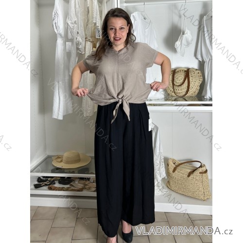 Tunika krátky rukáv dámska nadrozmer (42/44/46 ONE SIZE) TALIANSKA MÓDA IMC25305/DU -   hnedá
 -