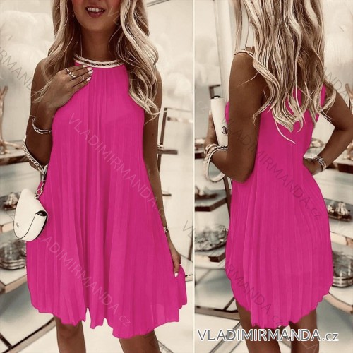 Šaty letné skladané bez rukávov dámske (S/M ONE SIZE) TALIANSKA MÓDA IMD24058/DR tmavo ružová S/M/L