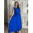 Šaty dlhé košeľové bez rukávov dámske (S/M/L ONE SIZE) TALIANSKA MóDA IMC250001/DU - modrá kráľovská - S/M/L