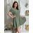 Šaty voľnočasové letný mušelín krátky rukáv dámske (S/M/L ONE SIZE) TALIANSKA MÓDA IM4250001/DUR - zelená khaki - S/M/L