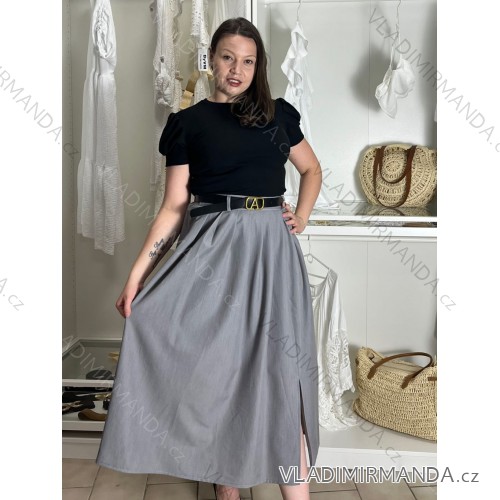 Sukňa dlhá s opaskom dámska (S/M/L ONE SIZE) TALIANSKA MÓDA IM425444/DU - šedá - S/M/L