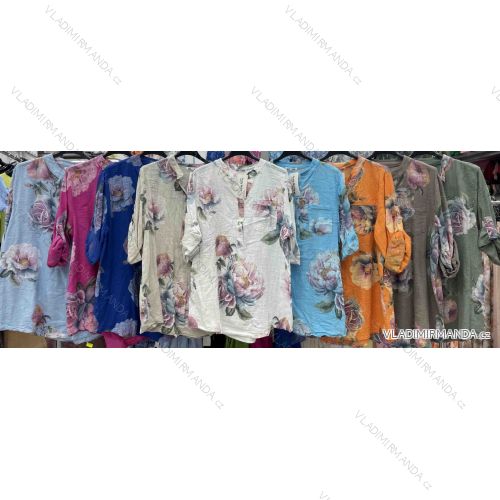 Tunika košeľová kvetovaná 3/4 dlhý rukáv dámska nadrozmer (42/44/46 ONE SIZE) TALIANSKA MÓDA IMWHA251681