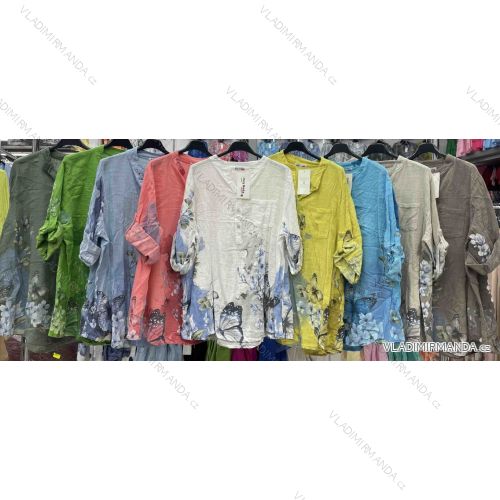 Tunika košeľová kvetovaná 3/4 dlhý rukáv dámska nadrozmer (42/44/46 ONE SIZE) TALIANSKA MÓDA IMWHA251682