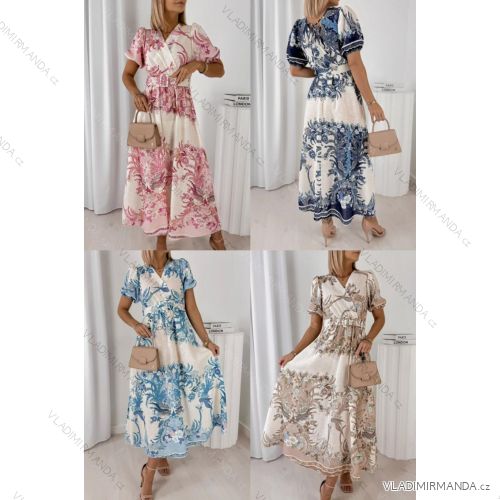 Šaty dlhé letné španielske s opaskom krátky rukáv dámske (XS/S/M ONE SIZE) TALIANSKA MÓDA IMWGM251715