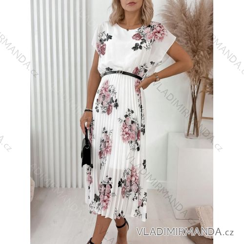 Šaty šifónové skladané s opaskom krátky rukáv dámske nadrozmer (50/52/54 ONE SIZE) TALIANSKA MÓDA IMWGM251716