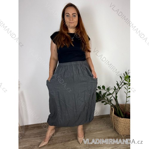 Sukňa ľanová dlhá dámska nadrozmer (42/44/46 ONE SIZE) TALIANSKA MóDA IMSM250002/DU - šedá tmavá - 44/46