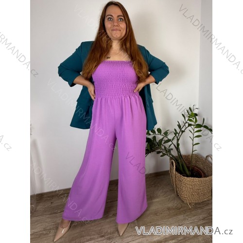 Overal dlhý žabičkovaný carmen bez rukávu dámsky nadrozmer (42/44/46 ONE SIZE) TALIANSKA MÓDA IM425323/DU - fialová - 44/46