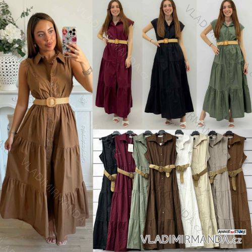 Šaty dlhé letné košeľové s opaskom bez rukávu dámske (S/M/L ONE SIZE) TALIANSKA MÓDA IMWAD251392