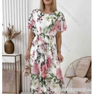 Šaty dlhé šifónové letné kvetované krátky rukáv dámske nadrozmer (50/52/54 ONE SIZE) TALIANSKA MÓDA IMWGM251723