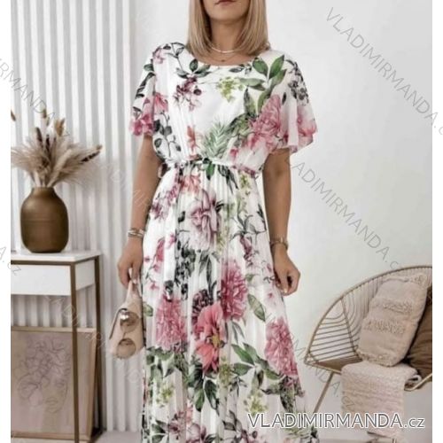 Šaty dlhé šifónové letné kvetované krátky rukáv dámske nadrozmer (50/52/54 ONE SIZE) TALIANSKA MÓDA IMWGM251723