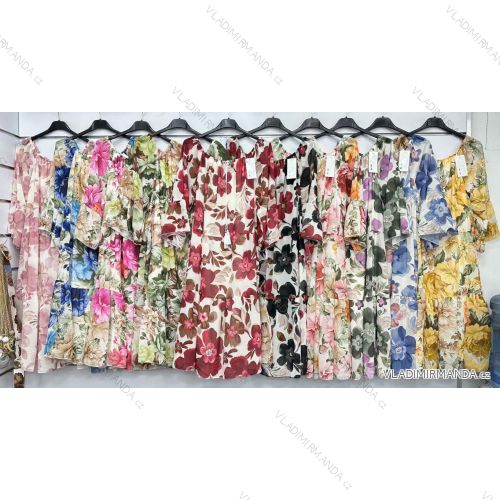 Šaty šifónové letné kvetované dlhý rukáv dámske nadrozmer (46/48/50 ONE SIZE) TALIANSKA MÓDA IMWGM251724