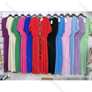 Šaty dlhé šifónové letné s opaskom krátky rukáv dámske nadrozmer (50/52/54 ONE SIZE) TALIANSKA MÓDA IMWGM251731