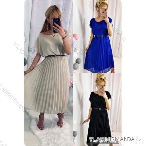 Šaty dlhé šifónové letné skladané s opaskom krátky rukáv dámske nadrozmer (46/48/50 ONE SIZE) TALIANSKA MÓDA IMWGM251743