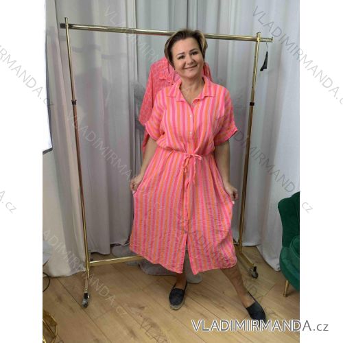 Šaty letný košilové mušelín 3/4 dlhý rukáv dámske nadrozmer (42/44/46 ONE SIZE) TALIANSKA MÓDA IMWEC251436