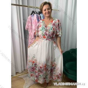 Šaty dlhé šifónové krátky rukáv dámske nadrozmer (42/44/46 ONE SIZE) TALIANSKA MÓDA IMWEC251437