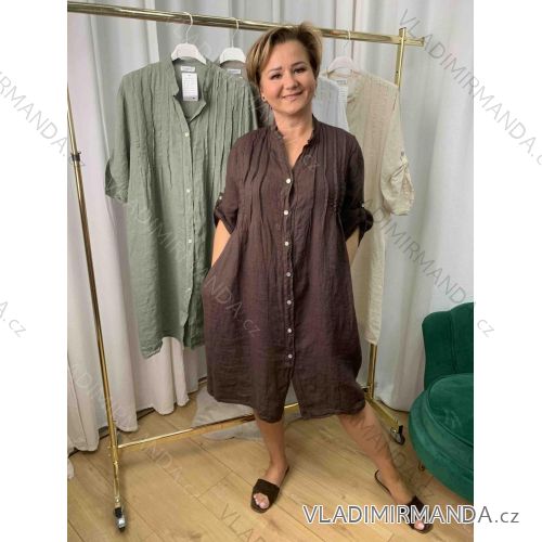 Šaty ľanové krátky rukáv dámske nadrozmer (42/44/46 ONE SIZE) TALIANSKA MÓDA IMWEC251442